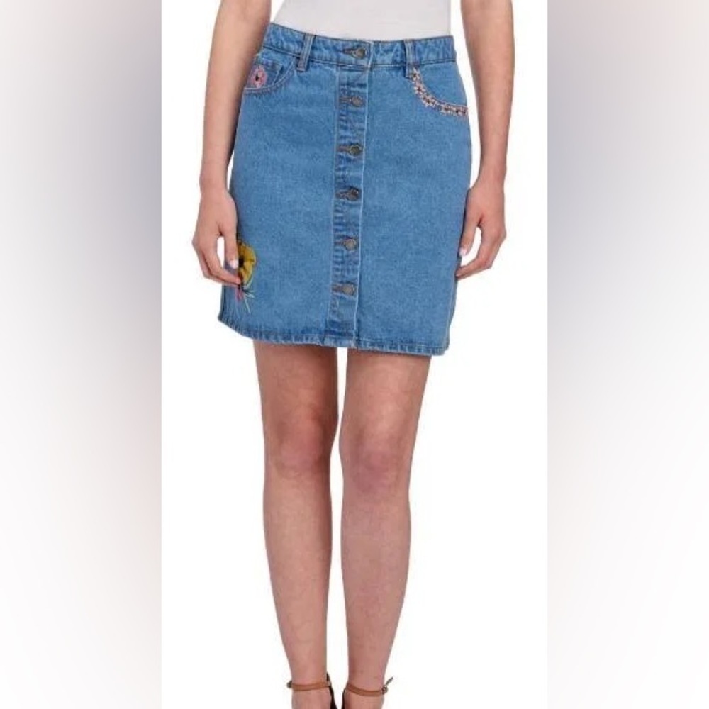 Buffalo David Bitton Floral Embroidered Faith Mid Rise Denim Skirt Size 30